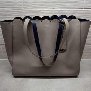 KATE SPADE Magnolia Street Mina Scalloped Zip Tote Soft Taupe Smooth Leather